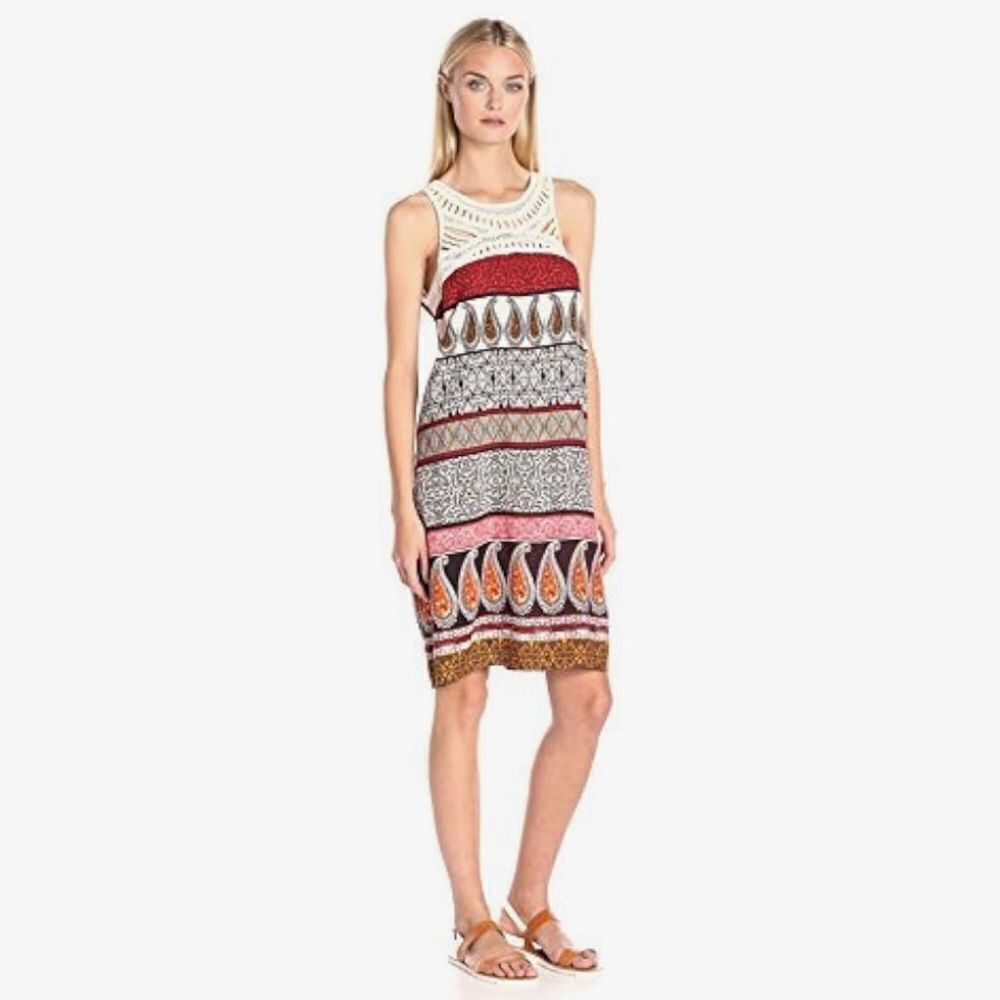 MSK Crochet Neck Paisley Boho Challi Dress L